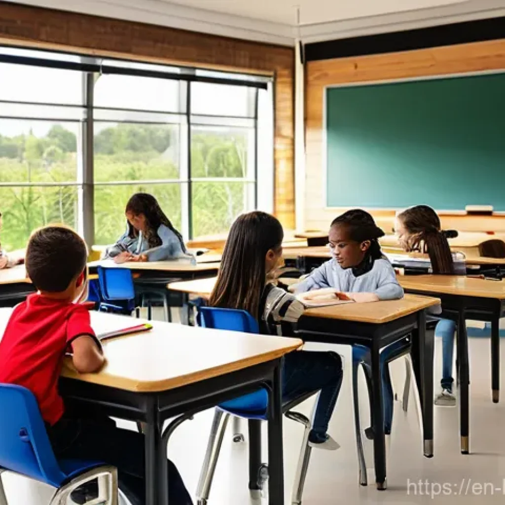 바이오필릭 디자인의 교육적 가치 - **Prompt: A vibrant, sun-drenched biophilic classroom filled with diverse students (ages 10-14) acti...