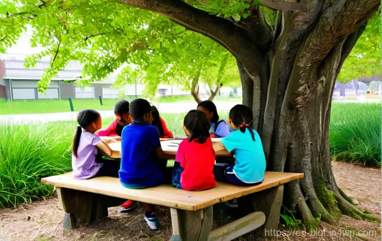 바이오필릭 디자인의 교육적 가치 - **Prompt: A serene and calming biophilic reading nook within a school, designed for mental well-bein...