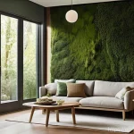 바이오필릭 디자인의 최첨단 트렌드 - **Prompt 1: "Serene Biophilic Living Room with Dynamic Green Wall"**
    A cozy, modern living room ...