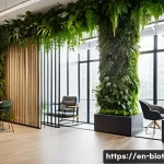 바이오필릭 디자인의 혁신적인 접근 방식 - A modern urban office interior flooded with natural daylight streaming through large floor-to-ceilin...