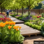 바이오필릭 디자인과 커뮤니티 활성화 전략 - A vibrant urban community garden scene during a sunny afternoon, featuring diverse residents of all ...